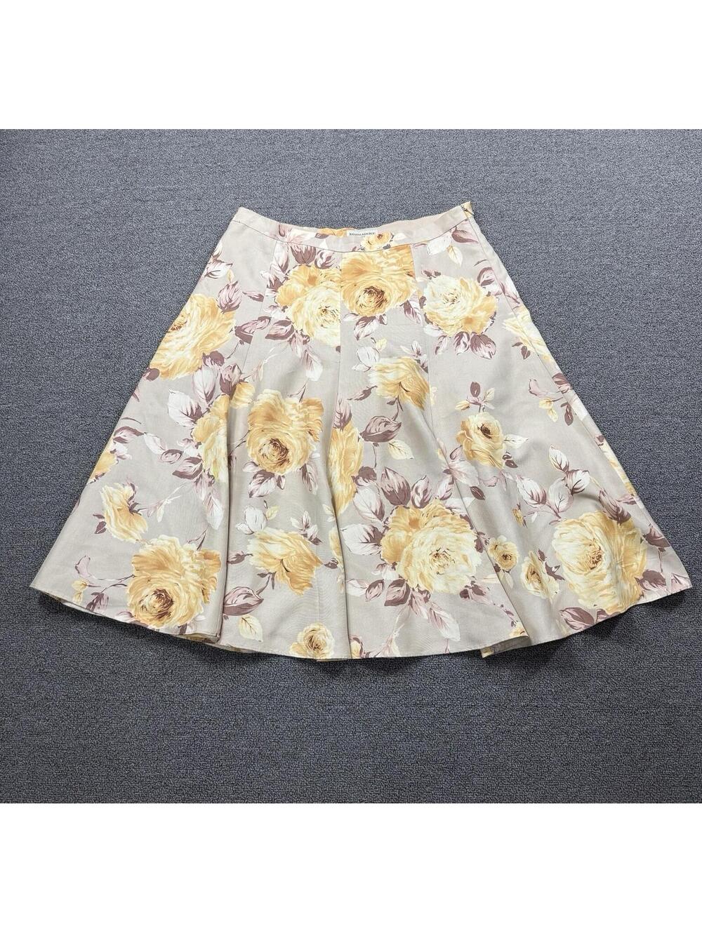 Banana Republic Y2K Skirt Womens 6 Yellow Floral Romantic Flared Raw Silk A-Line